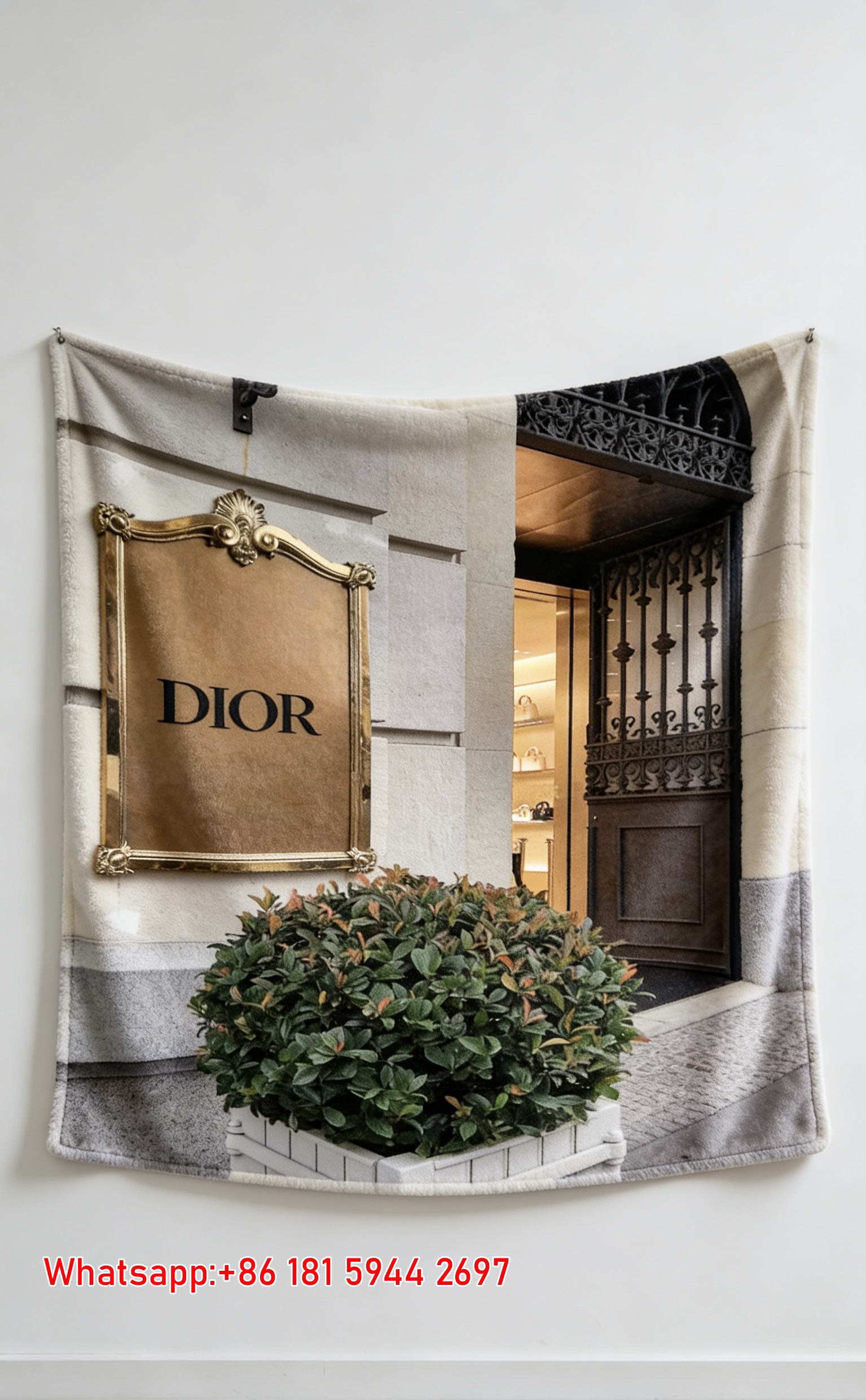 Dior Gold Plaque Storefront Flannel Sofa Blanket D307